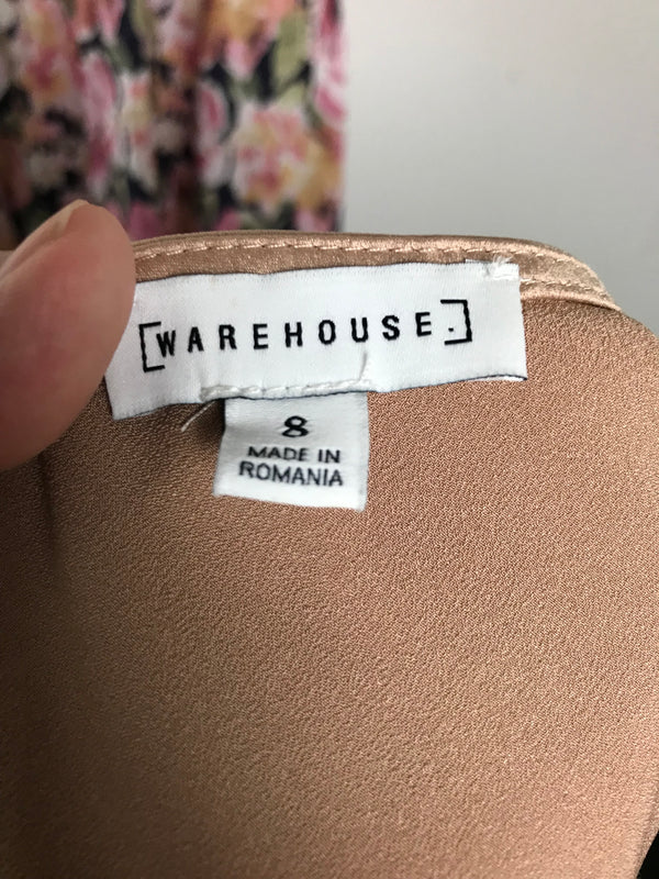 Warehouse Beige Midi Slip Dress - Size 8