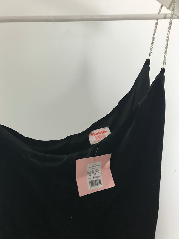 Showpo Black Velvet Midi Dress - Size 18
