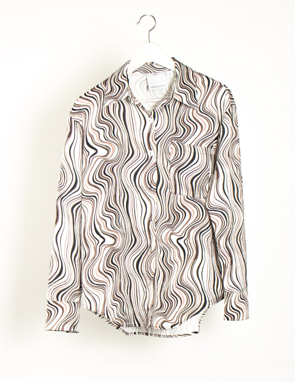 C/MEO Collective White/Brown Swirl Print Blouse - Size 8