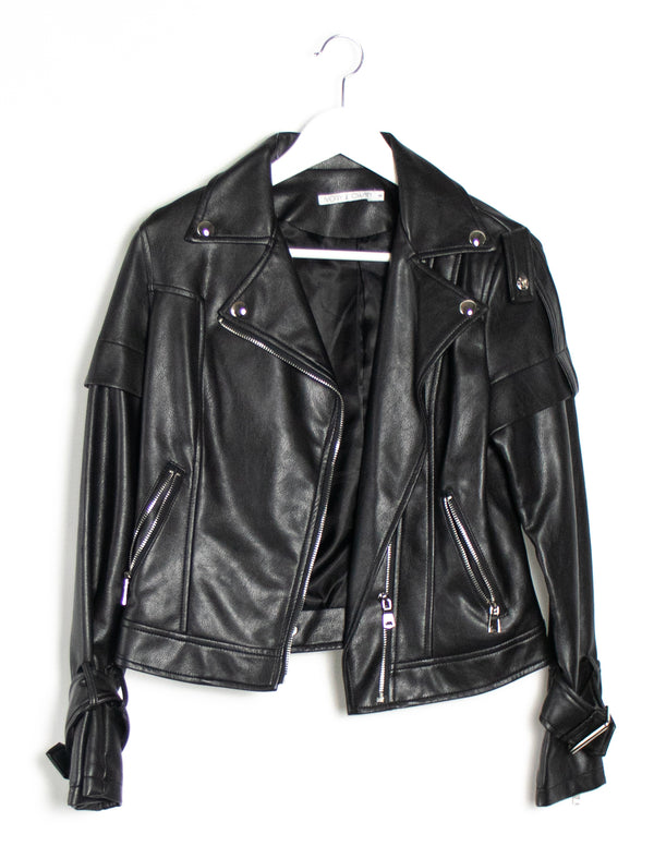 Ivory and Chain Black Moto Jacket-Size 6