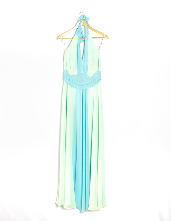 Paco Vintage Pastel Green and Blue Gown Dress