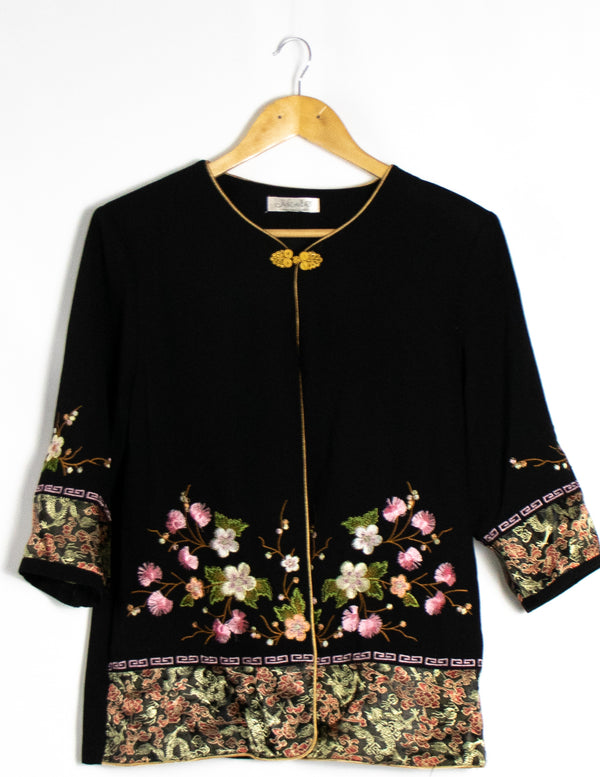 Vintage Member Black Floral Embroidery Jacket - Size L