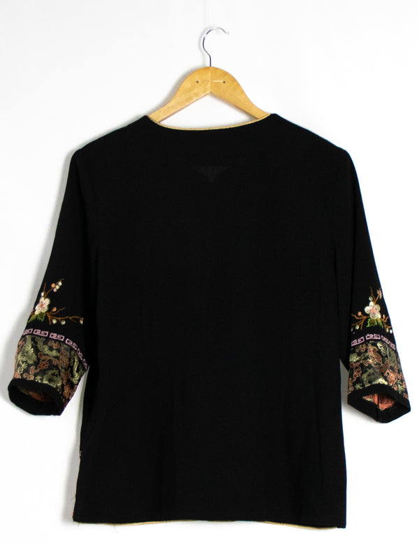 Vintage Member Black Floral Embroidery Jacket - Size L