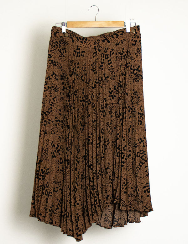 Seed Brown/Black Pleated Leopard Print Skirt - Size 12