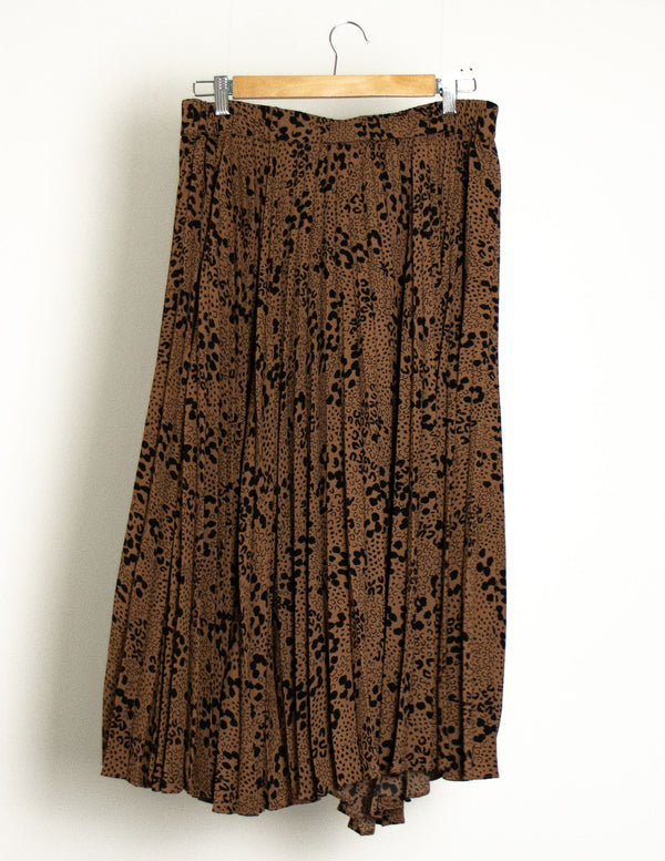 Seed Brown/Black Pleated Leopard Print Skirt - Size 12