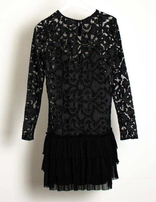ISLA Black Lace Pleated Ruffle Dress - Size XS
