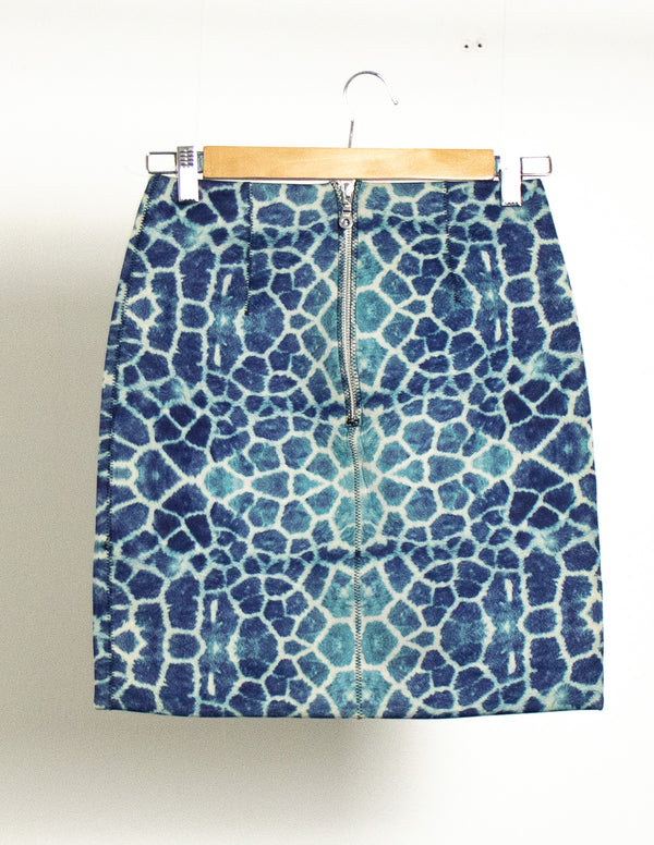 Shakuhachi Blue Print Mini Skirt - Size 8