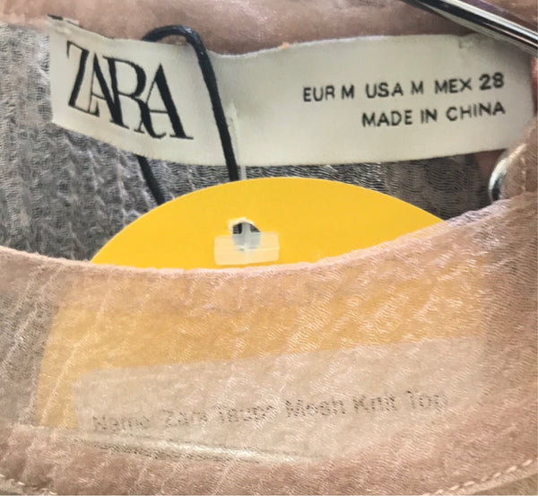 Zara Taupe Mesh Knit Top - Size M